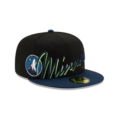Minnesota Timberwolves Gorra | New Era NBA Cursive 59fifty Fitted Cap Mexico - Negros